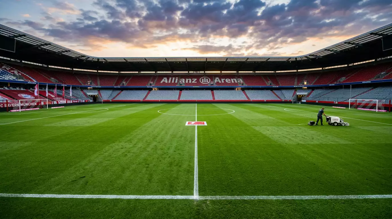 Campo de la Bundesliga preparado para el inicio de la temporada con marcas frescas sobre el cesped