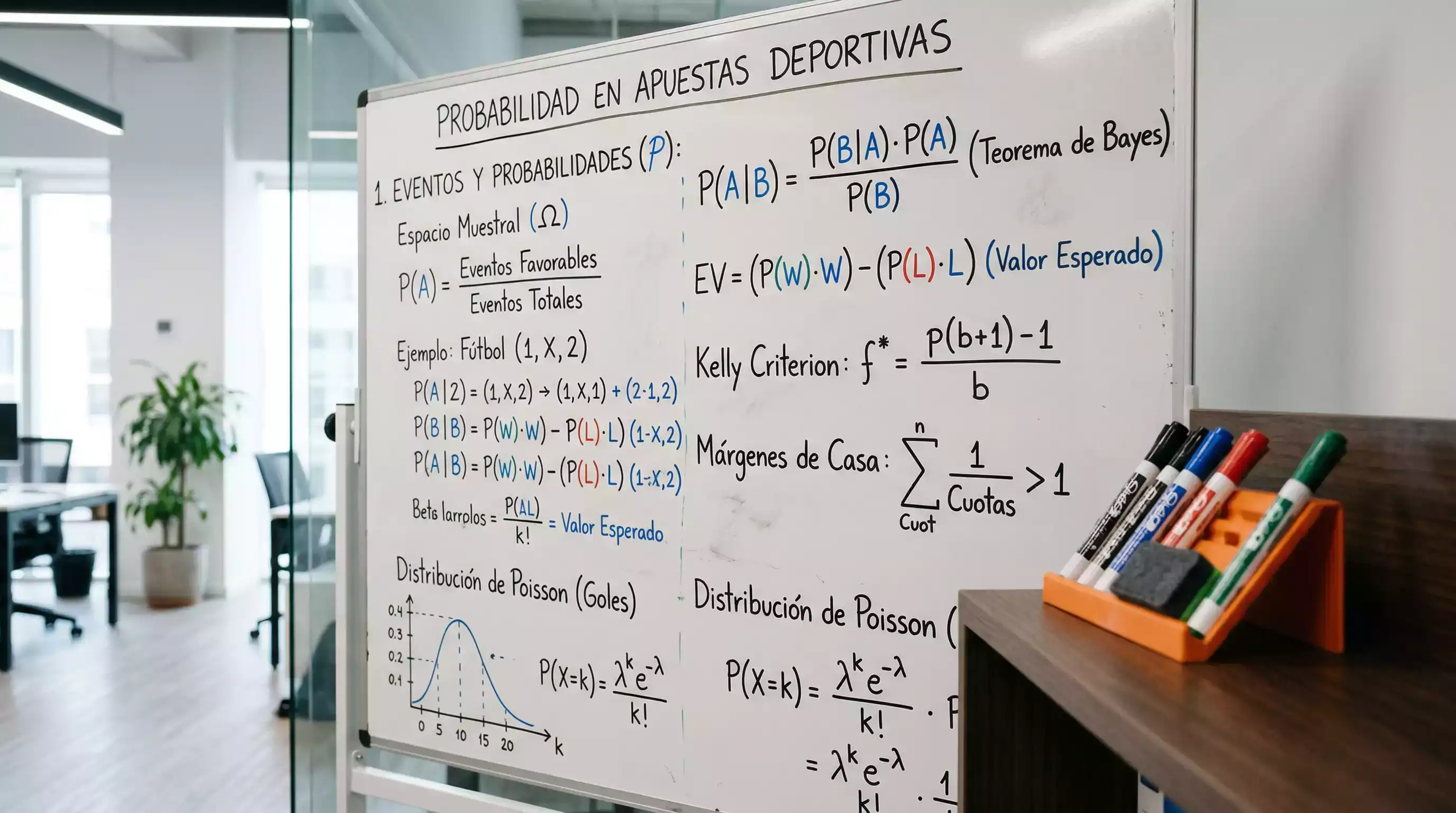 Pizarra con formulas matematicas de conversion de cuotas a probabilidades